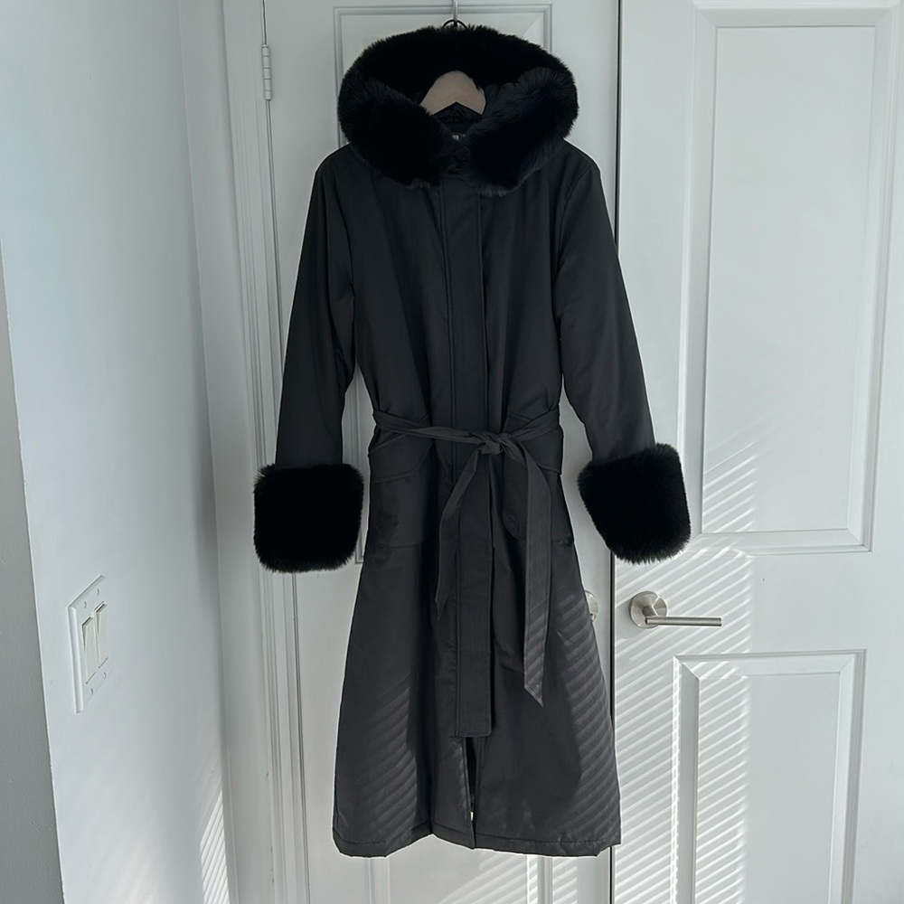 Faux Fur Trim Long Coat